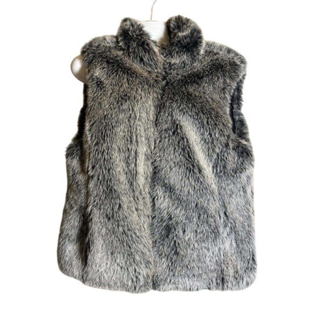 Express World Brand Reversible Faux Fur Satin Vest Grey Black Medium